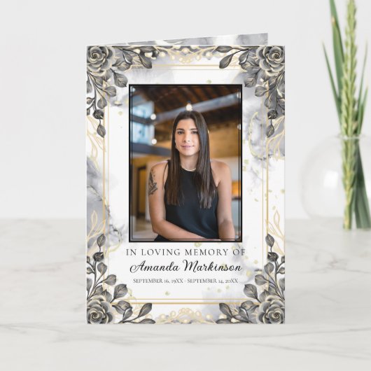 Zwart en Goud Bloemen Marmer Liefdevolle Geheugen  Programma (Voorkant)