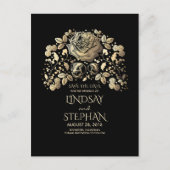 Zwart en Goud Bloemen Save the Date Aankondigingskaart (Voorkant)