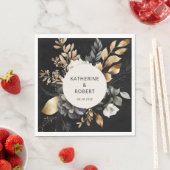 Zwart en Goud Bloemen Trouwpapier Servet (Insitu)
