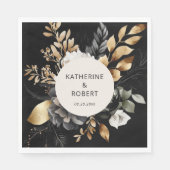 Zwart en Goud Bloemen Trouwpapier Servet (Voorkant)