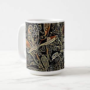 Zwart en goud bloemendesign kunstbeker mok