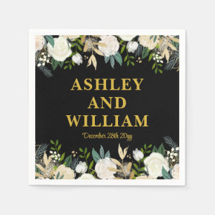 Zwart en goud Boho Bohemian Chic Greenery Wedding Servet