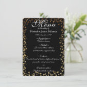 Zwart en Goud Bokeh Print Bruiloft Menu (Staand voorkant)