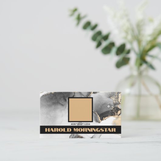 Zwart en Goud BOLD Vierkante Logo en QR Code Visitekaartje (Staand voorkant)
