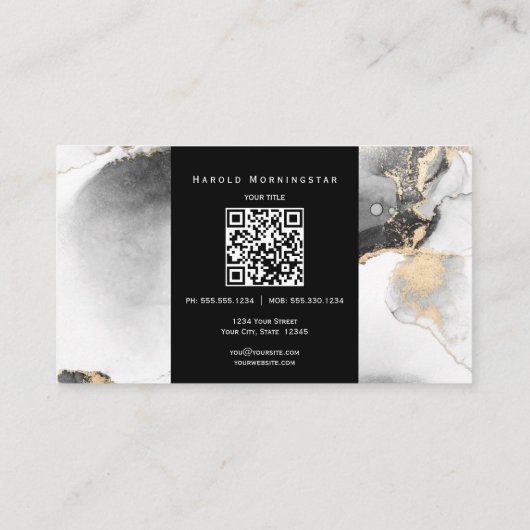 Zwart en Goud BOLD Vierkante Logo en QR Code Visitekaartje (Achterkant)