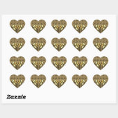 Zwart en goud brokaat en bogen hart sticker (Vel)