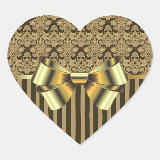 Zwart en goud brokaat en bogen hart sticker (Voorkant)