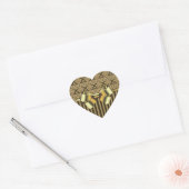 Zwart en goud brokaat en bogen hart sticker (Envelop)