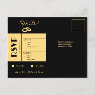 Zwart en goud-bruiloft RSVP- Uitnodiging Briefkaart