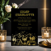 Zwart en Goud Camping Vrijgezellenfeest Folie Uitnodiging