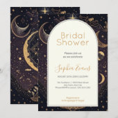 Zwart en Goud Celestial Moon Stars Vrijgezellenfee Kaart (Voorkant / Achterkant)