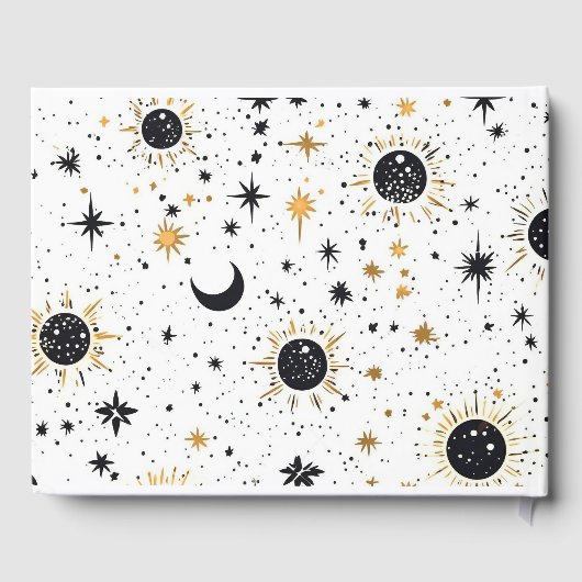 Zwart en Goud Celestial Zon Maan Sterren Bruiloft Gastenboek (Achterkant)