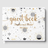Zwart en Goud Celestial Zon Maan Sterren Bruiloft Gastenboek (Voorkant)