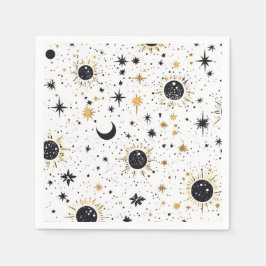 Zwart en Goud Celestial Zon Maan Sterren Servet
