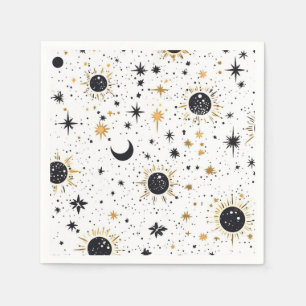 Zwart en Goud Celestial Zon Maan Sterren Servet