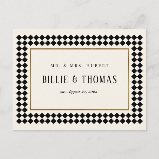 Zwart en Goud Checkerboard Border Photo Dank u Briefkaart (Voorkant)