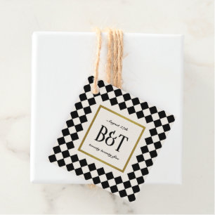 Zwart en Goud Checkerboard Grens Bruiloft Bedankjes Labels
