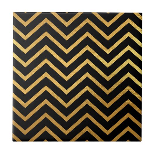 Zwart en Goud Chevron Pattern Tegel Tegeltje (Voorkant)