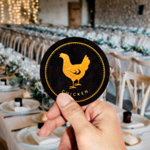Zwart en Goud Chic Kip Huwelijks Eet Keuze Ronde Sticker