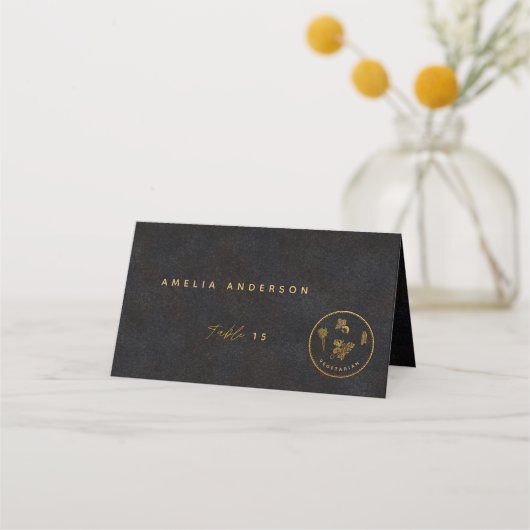 Zwart en Goud Chic Vegetarische Trouwvoeding Keuze (Voorkant)