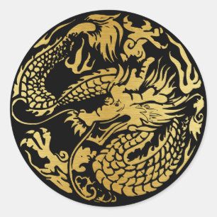 Zwart en goud Chinese Dragon Sticker