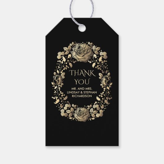 Zwart en Goud  Chique Bruiloft Cadeaulabel (Voorkant)