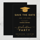 Zwart en Goud Classic Afstuderen Save the Date Kaart (Voorkant / Achterkant)