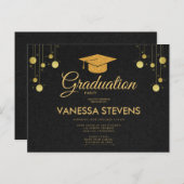 Zwart en Goud Classic Graduation Cap Party Briefkaart (Voorkant / Achterkant)