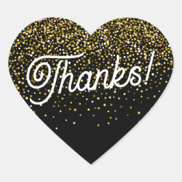 Zwart en Goud Confetti Bedankt! Cadeau Hart Sticker