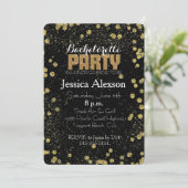 Zwart en Goud Confetti Faux Glitter Bachelorette Kaart (Staand voorkant)