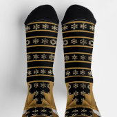 Zwart en Goud Coquette Bow Snowflake Stripe Sokken (Top)