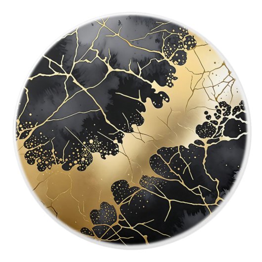 Zwart en Goud Crackle Waterverf Abstract Keramische Knop (Voorkant)