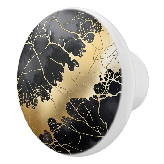 Zwart en Goud Crackle Waterverf Abstract Keramische Knop (Rechts)