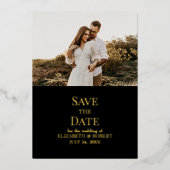 Zwart en Goud Custom Photo Save the Date Kaart (Voorkant)