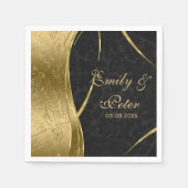 Zwart en goud Damask-Save de datum Servetten (Voorkant)