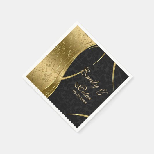 Zwart en goud Damask-Save de datum Servetten (Hoek)