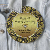 Zwart en Goud Damasks 50e bruiloft Jubileum Ronde Button 6,0 Cm (In situ)
