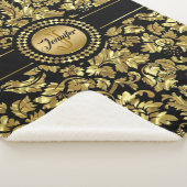 Zwart en goud Damasks Monogram Sherpa Deken (3/4)