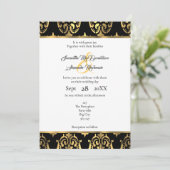 Zwart en goud damast bruiloft kaart (Staand voorkant)