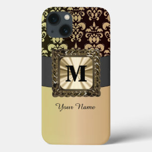 Zwart en goud damast gepersonaliseerd iPhone 13 hoesje