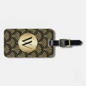 Zwart en goud deco fan monogrammed bagagelabel (Voorkant horizontaal)