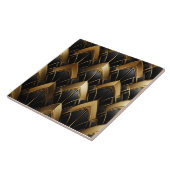 Zwart en Goud Deco, Zigzags en Lines Tegeltje (Zijkant)