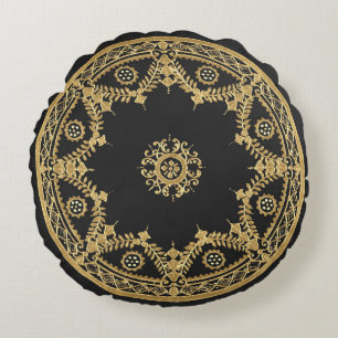 Zwart en goud decoratief ontwerp rond kussen