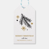 Zwart en goud dennen en ster doodle kerst cadeaulabel (Voorkant)