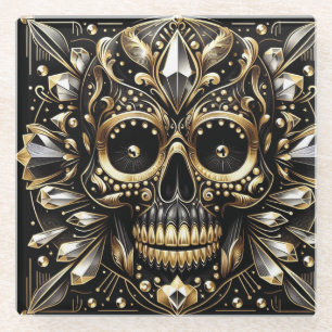 Zwart en Goud Diamond Skull Onderzetter Glazen Onderzetter