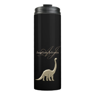 Zwart en Goud Dinosaur Silhouet Monogram Naam Thermosbeker