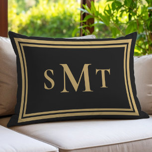 Zwart en Goud Drie Letter Monogram Kussen