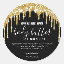 Zwart en goud druppelen glitter body boter labels