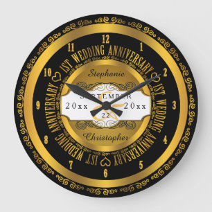 Zwart en goud elegant 1e huwelijksjubileum grote klok