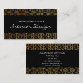 Zwart en goud Elegant Art Deco Interieurontwerp Visitekaartje (Voorkant / Achterkant)